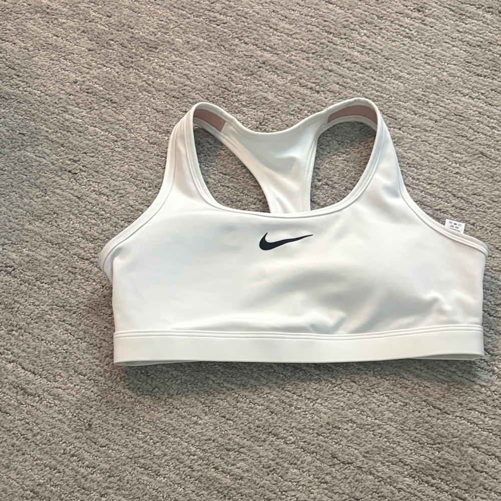 Nike White Racerback Sports Bra with Black Swoosh